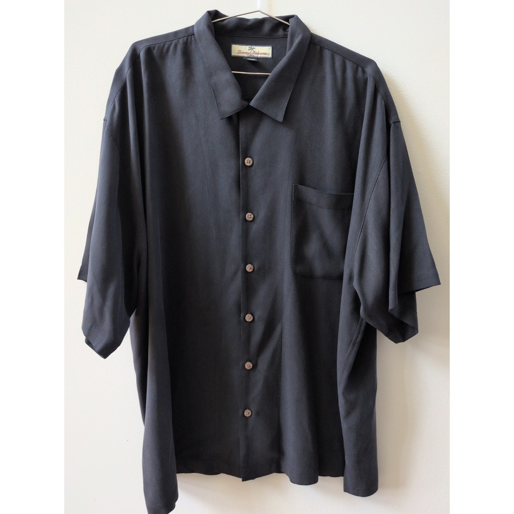 Tommy Bahama Shirt Men Size 2XL Black Silk Button Down